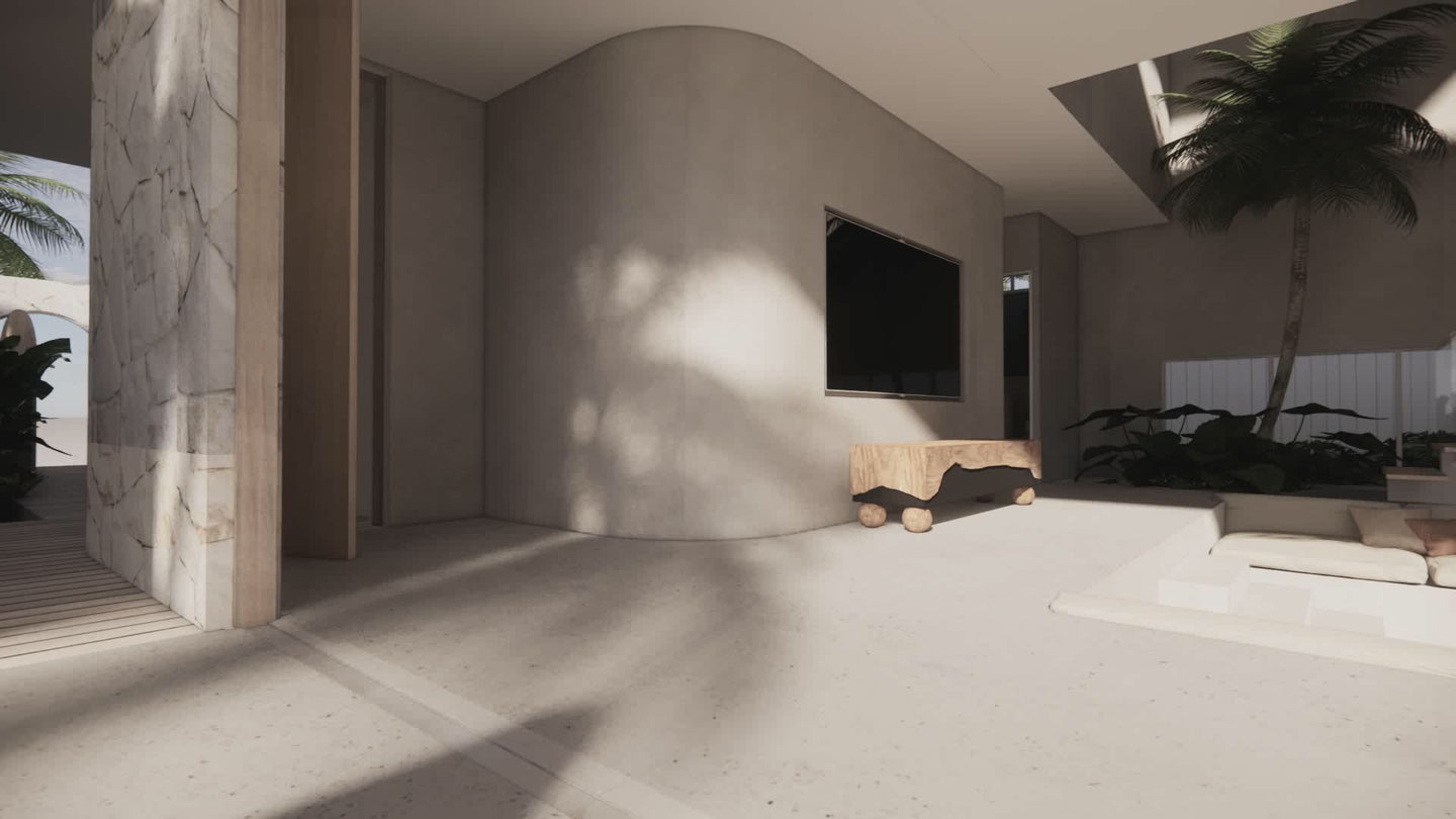 John Leighton FAQ featuring TV Unit Textura Alba and Étagère Textura in Australian Blackwood within an architectural living space